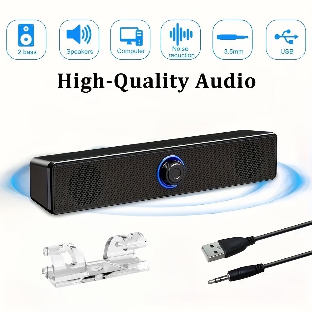 TEMU New Computer Tv Sound System With 20 Data Cable Clips High-definition , , Knob Controls For A Seamless . 3.5-inch Compact Stereo Speakers With