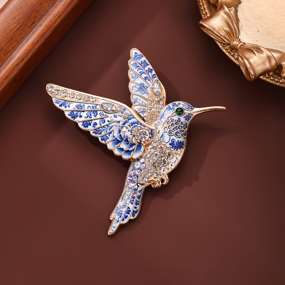 TEMU European & Enamel Hummingbird Brooch For , Available In - Exquisite Rhinestone Inlaid Colored Glaze Bird Animal Boutonniere Pin For Clothing,