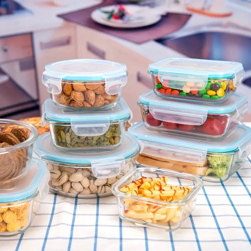 18 glass food storage containers meal preparation sealed bento box with leak proof lock cover suitable for microwave ovens lunch boxes ovens refrigerators and dishwashers bpa free Product details 0