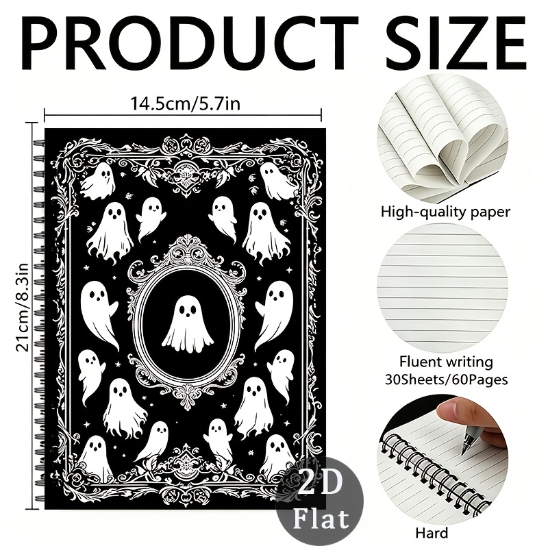 TEMU 1 Dark Cute -themed Spiral Lined Notebook, With A Total Of 60 Pages, Coil-bound Notebook, Study Stationery, Suitable For School And Office Use,