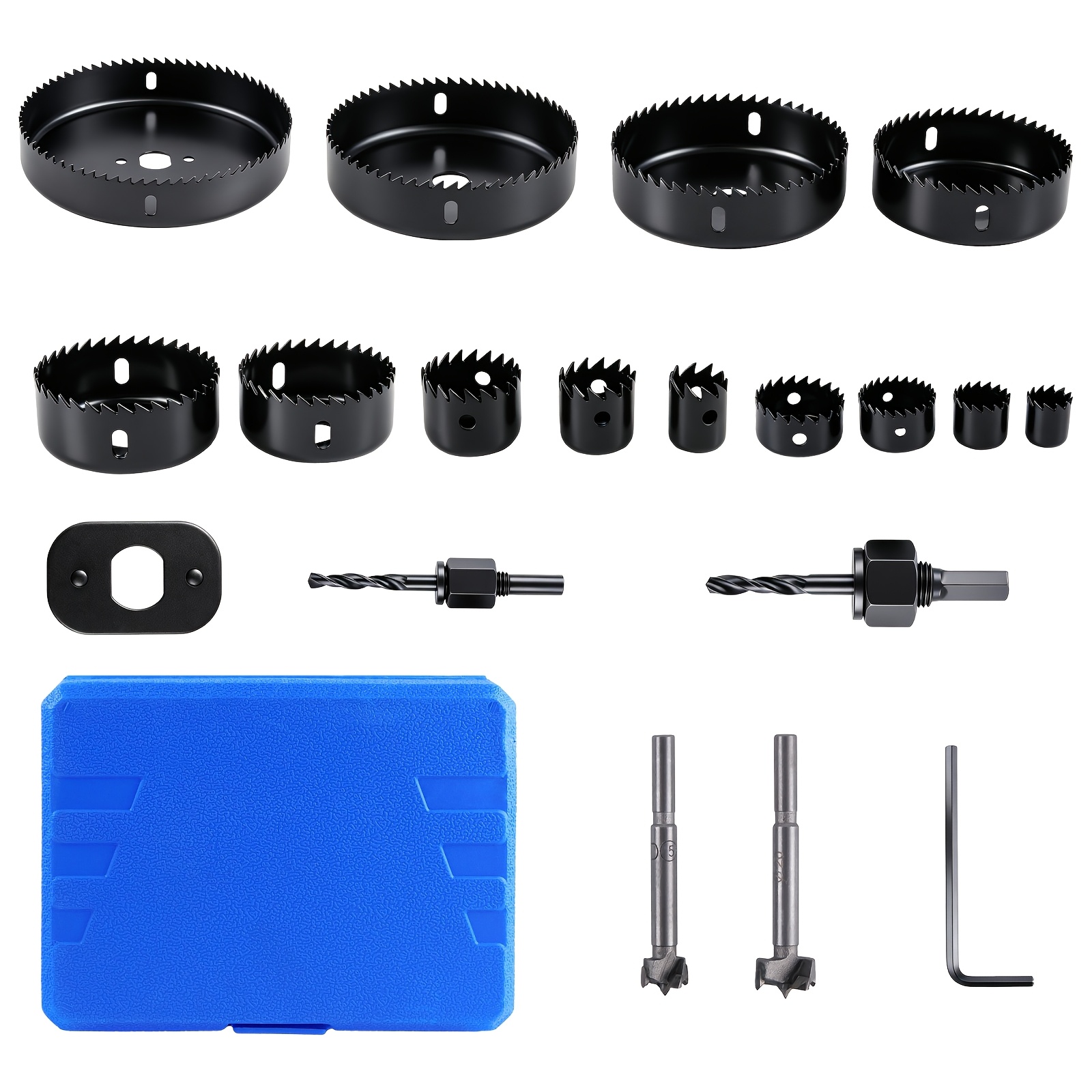 21pcs Punch Down Set 17mm-97mm With Shank, Mounting Plate, Hexagonal Wrench And Storage Case, Board Reamer Pvc Thin Gypsum Board Downlight Woodworker; S Hole Opener For Cork, Plywood, Plasterboard
