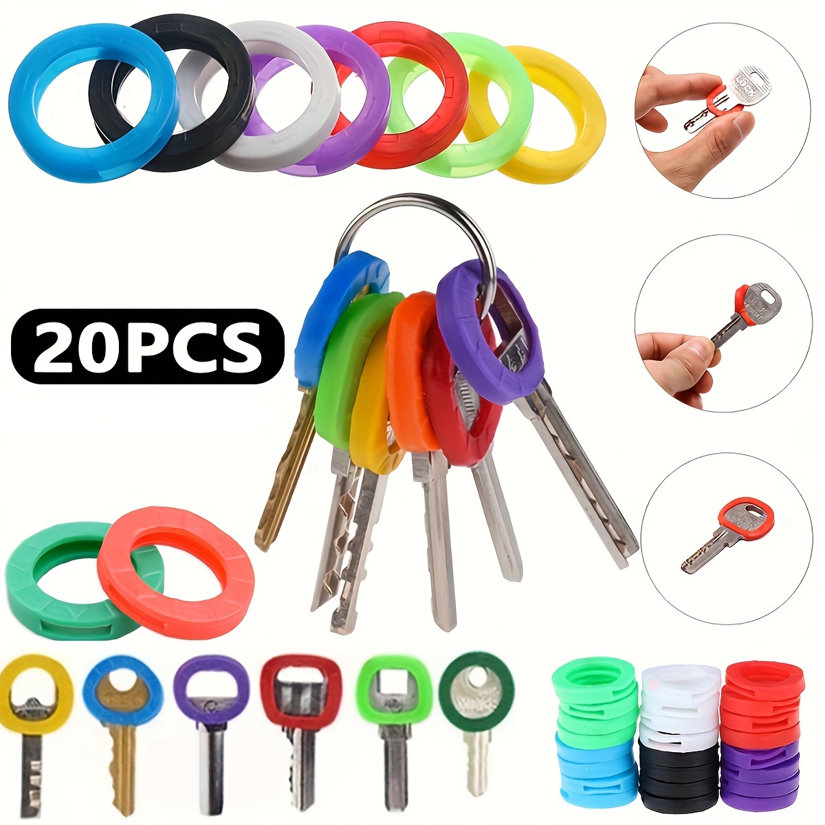 

[popular ] 20pcs Silicone Key Rings Set, Round Pvc Rubber Key Caps With Ring , Assorted Colors, Decorative Ladies Keychain For Birthday Festival, Cute Keychain