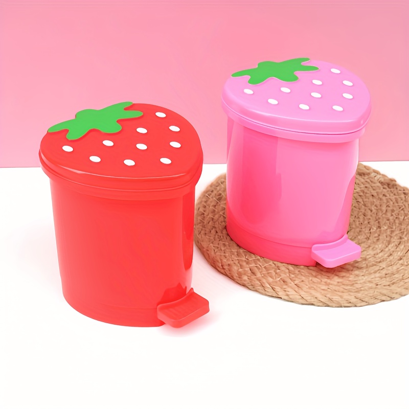 

1pc Creative Strawberry Shaped Trash Can, Plastic Foot Rest Garbage Container, Desktop Sundries Bucket Trash Can