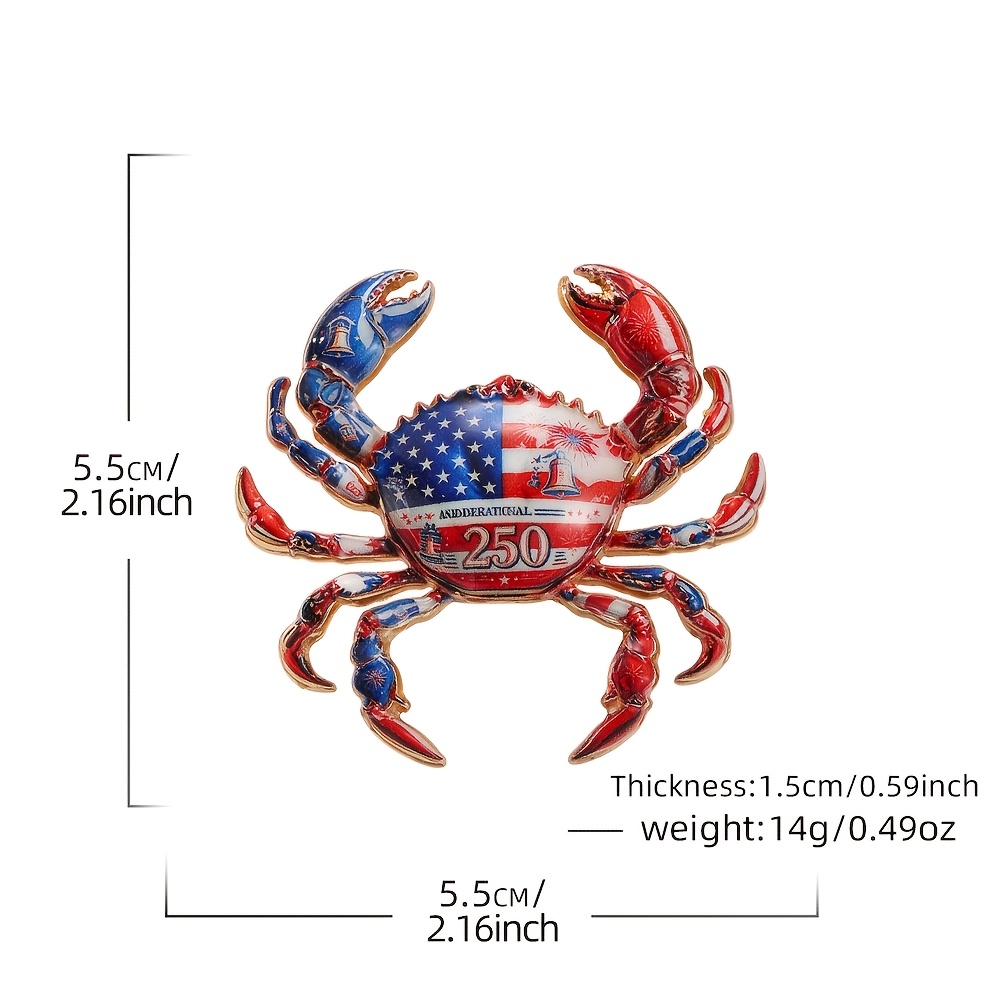 Exquisite Crab Enamel Brooch, Patriotic Football Pin
