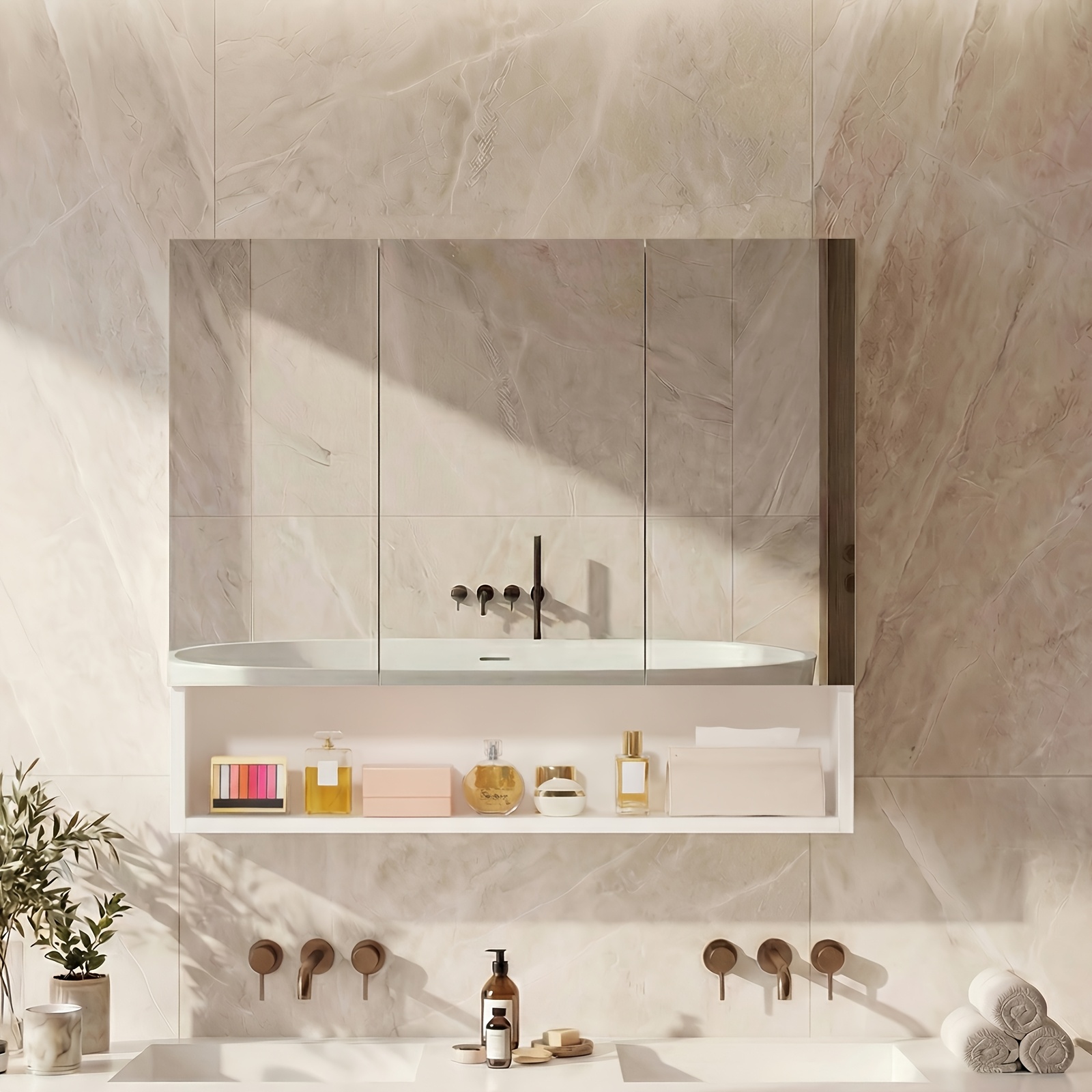Image of Bathroom Mirror Cabinet, Bathroom Wall Cabinet With Adjustable Shelf, Bathroom Cabinet, Wall-mounted Cabinet, 2 Door Storage Unit 70x70x13cm Modern White
