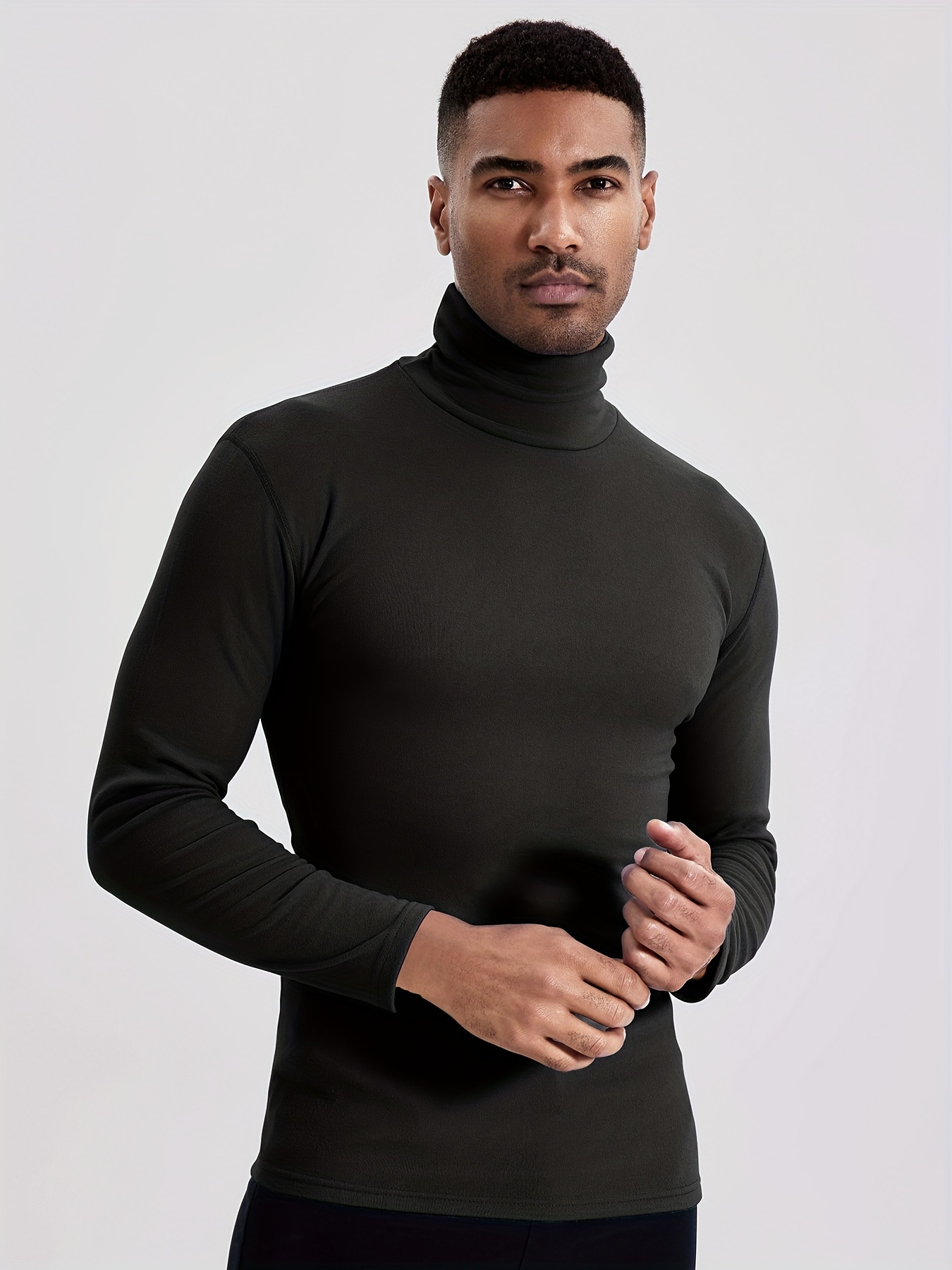 Shirt Mens Polyester Turtleneck Long Sleeve Black Turtleneck Thin