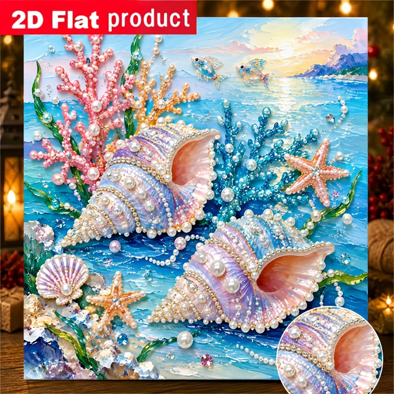TEMU New Diy Diamond Painting Kit - A Beautiful Scene Of Pearl Shells And Colorful In Blue . Suitable For Beginners, Ideal For Home Or Office Wall