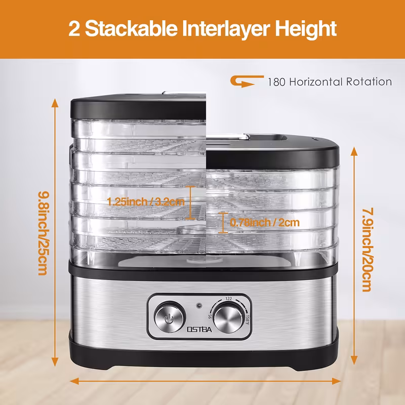Electric Food Dehydrator - 5 Tray, Adjustable Temperature, 72-Hour Timer, LED Display, 240W, Includes Recipe Book