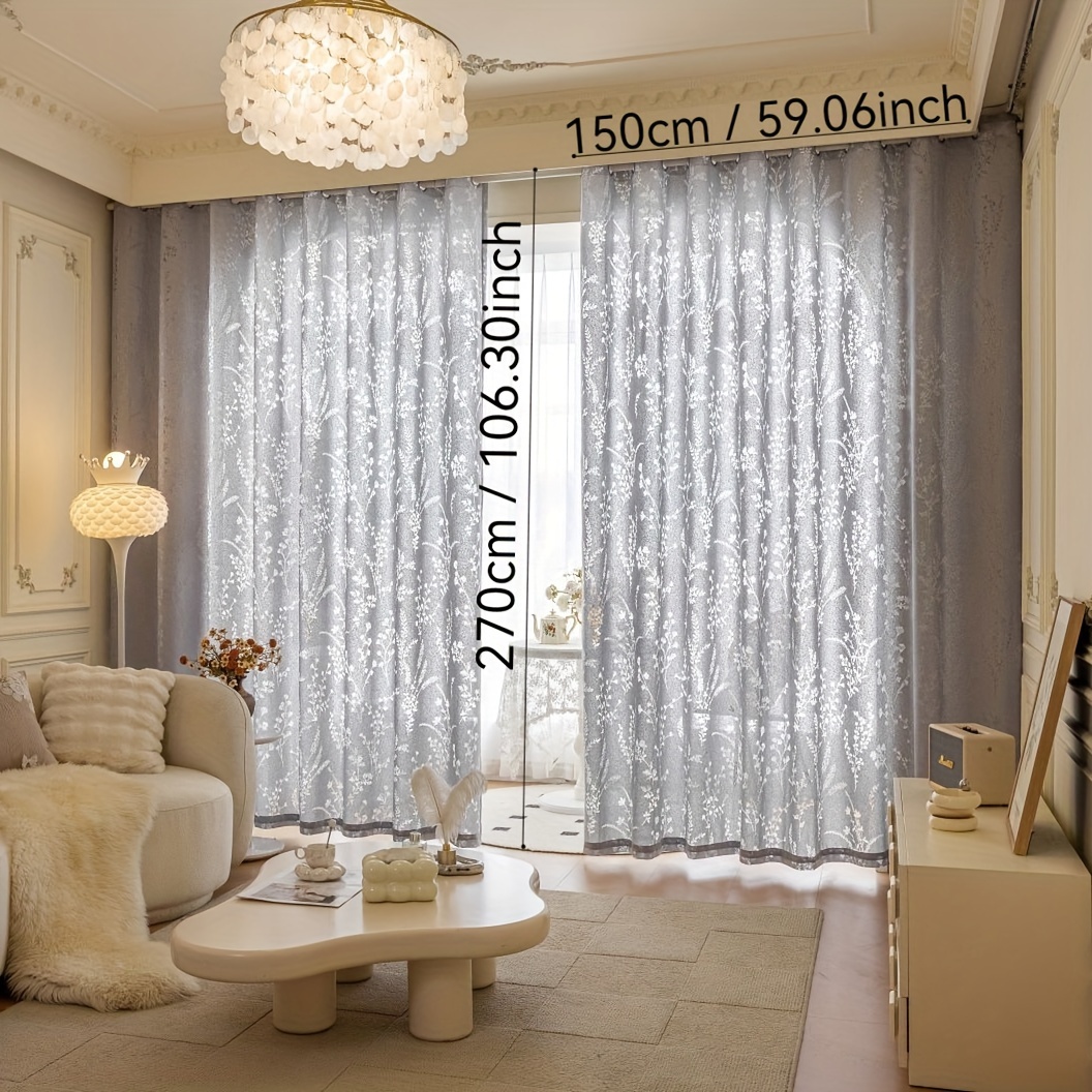 TEMU 2pcs ( Flower Finished Sand Curtain) High-end Perforated Finished Curtain Is Suitable For Living Room Balcony Dining Room Bedroom