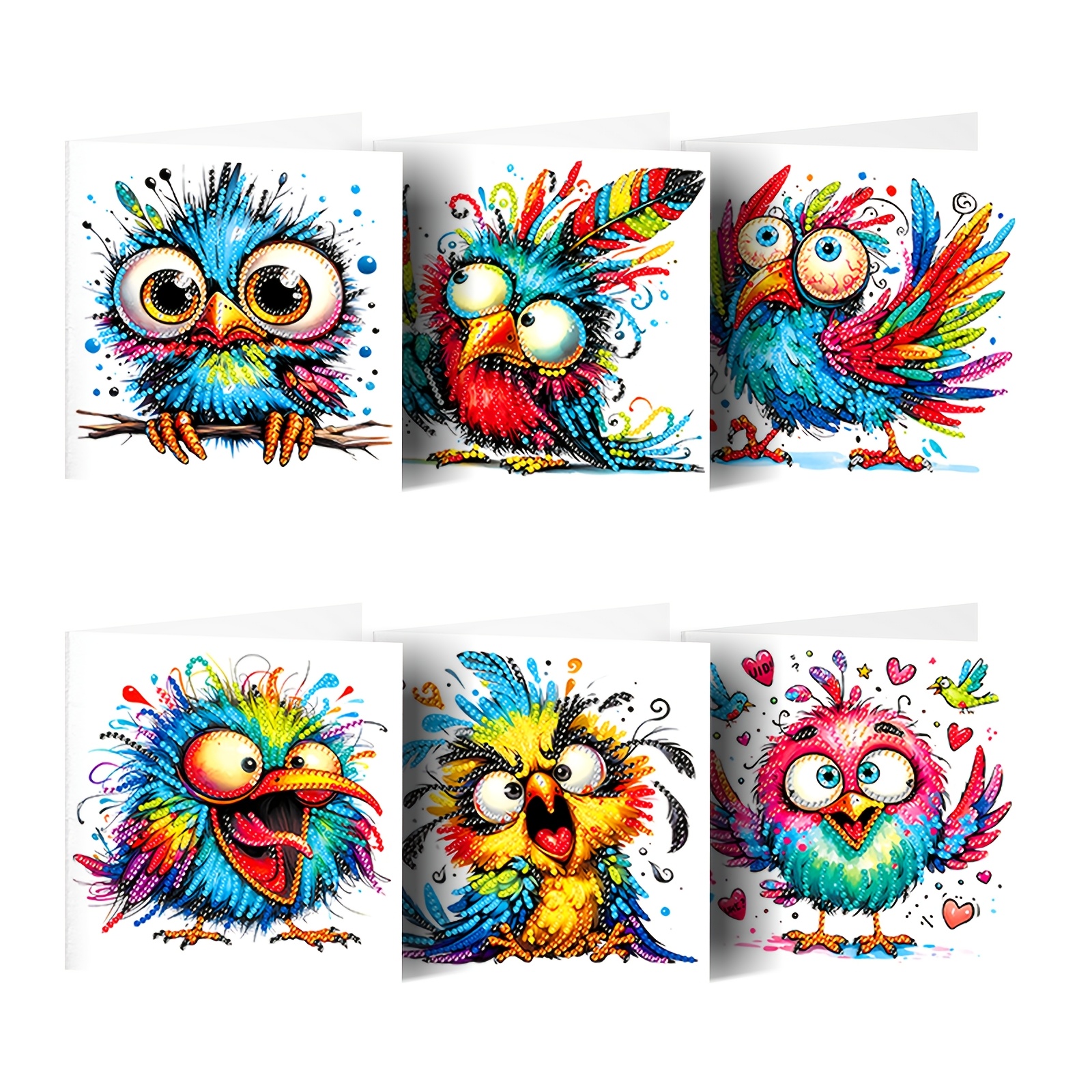 

6-pack 5d Diy Diamond Painting Greeting Cards Kit, Round Paper Craft With Bird Designs, Handmade Mosaic For Holidays, Birthdays, Anniversaries - Personalized Cards