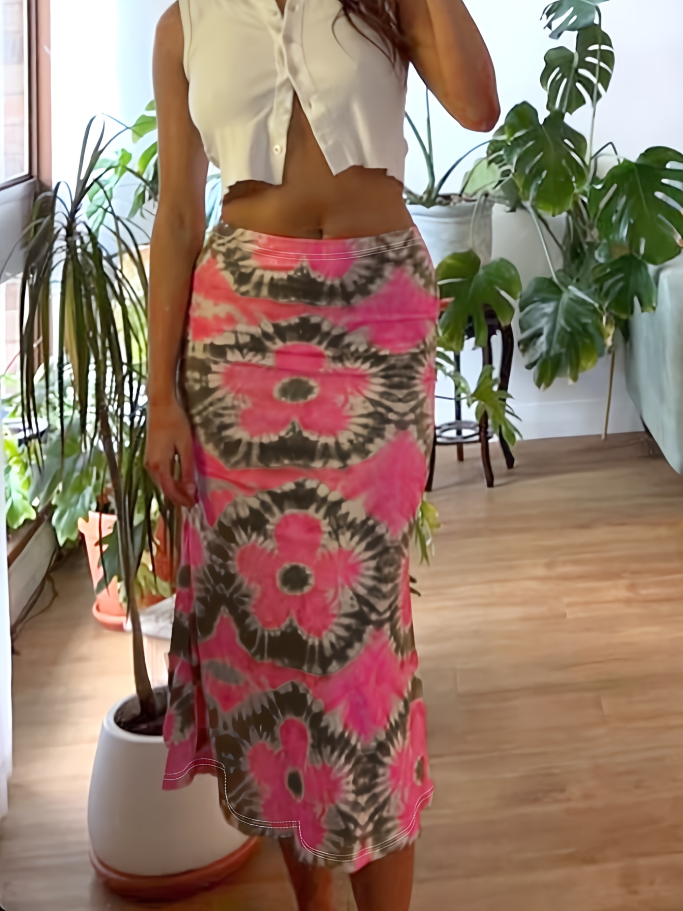 jupe longue taille haute à imprimé floral femme rose vif - Temu Switzerland, image size:800x1066