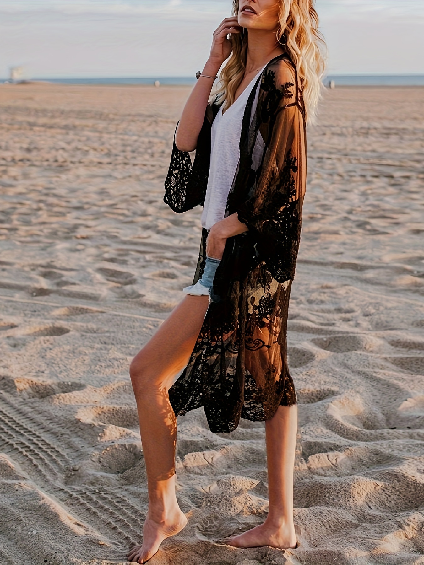 traje baño sexy encaje mujer largas kimono playa Temu