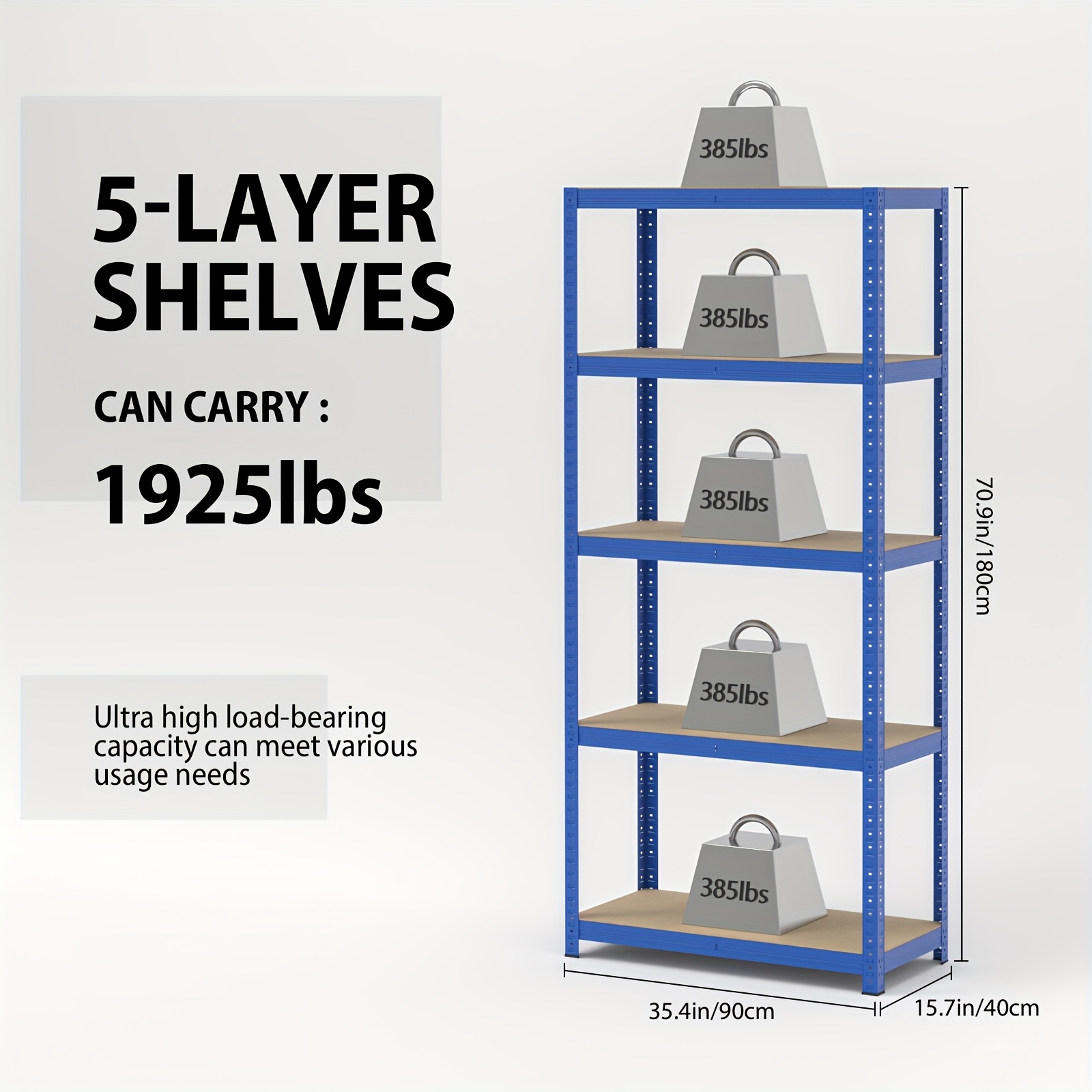 TEMU 5 Tier Heavy Duty Boltless Metal Shelving Shelves Storage Shelf Garage Racking Storage Garage Shelving Rack Units, 175kg Per Shelf, 875kg