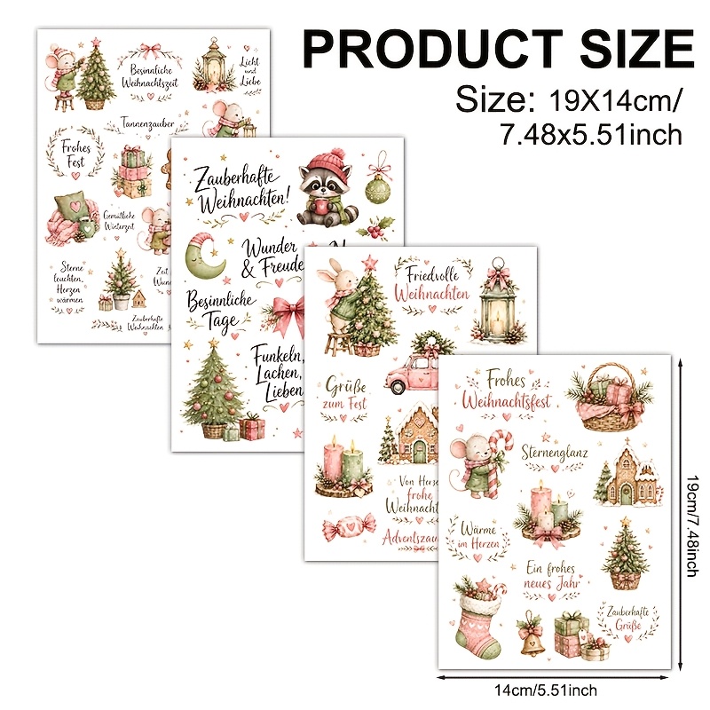TEMU 4pcs, Nude Pink Pastoral Animal Christmas Pattern, Uv Dtf Waterproof Scratch-resistant Vinyl Material, Suitable For Crafts, Cups, Bottles,