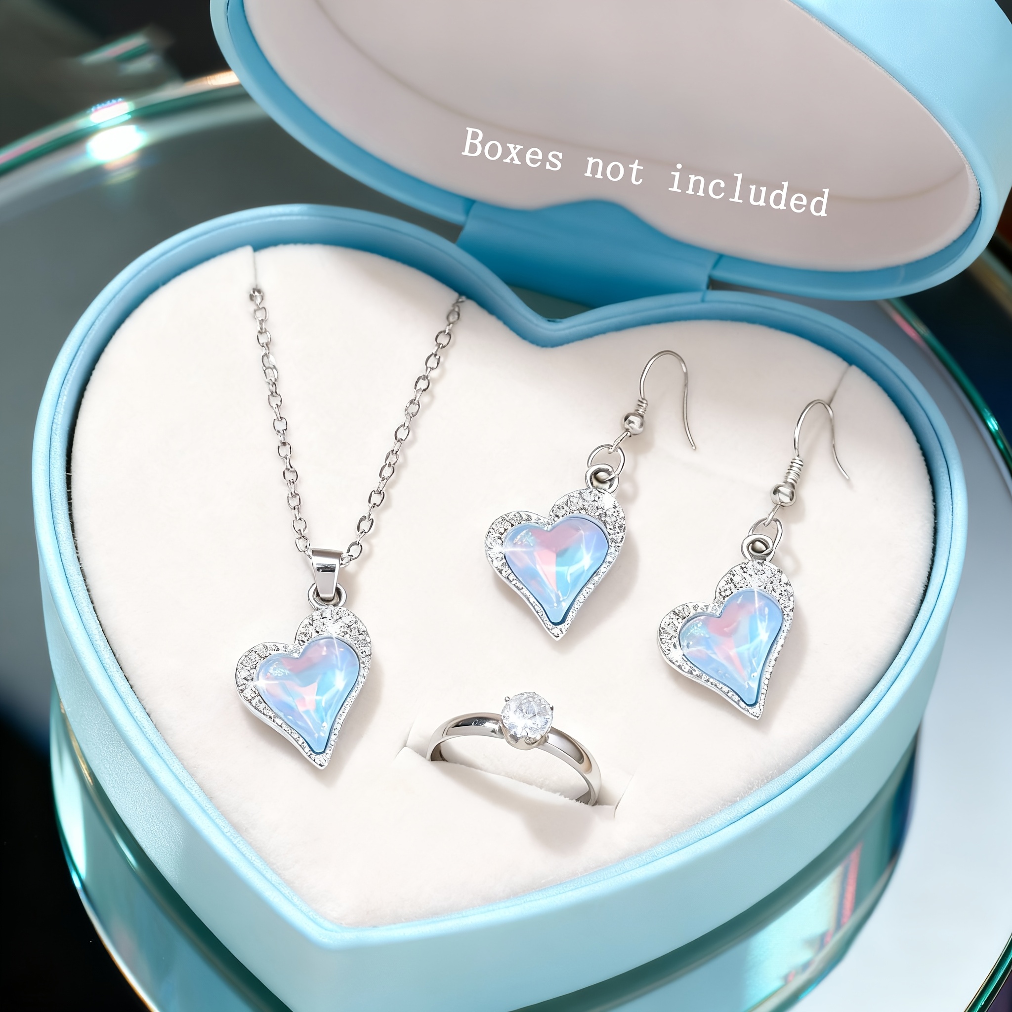 E-shop 4-teiliges Damen-Set: Herz-Halskette, Ohrringe & Ring – Retro Mode-Trend für , Straße, Party, Feier und Festliche Anlässe – Vielseitig &