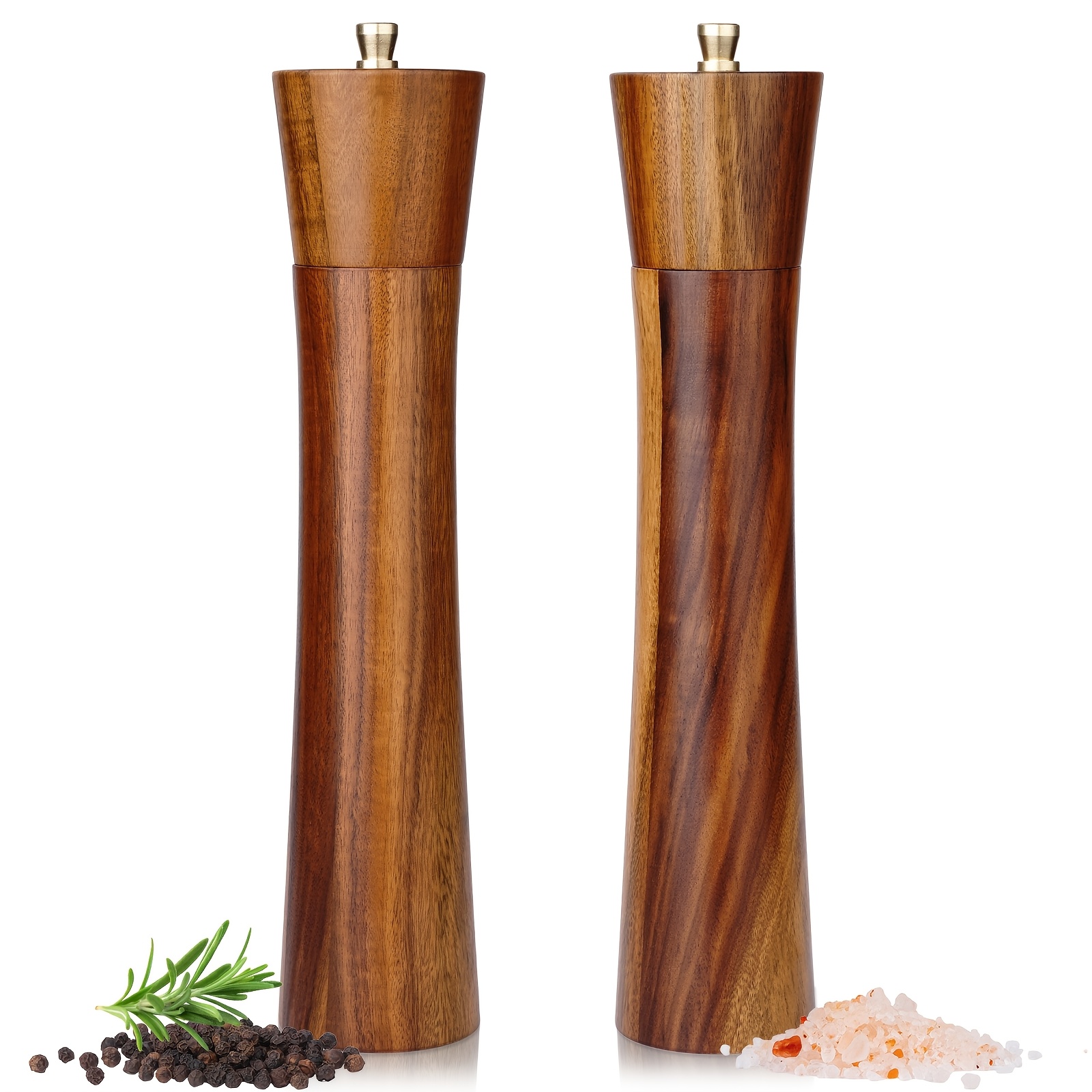 Image of 10-inch Manual Pepper Grinder Set For Home Use, Adjustable Coarseness, Made Of Acacia Wood With A Ceramic Core, Perfect For Grinding Fresh Pepper, Sea Salt, And Black Sesame