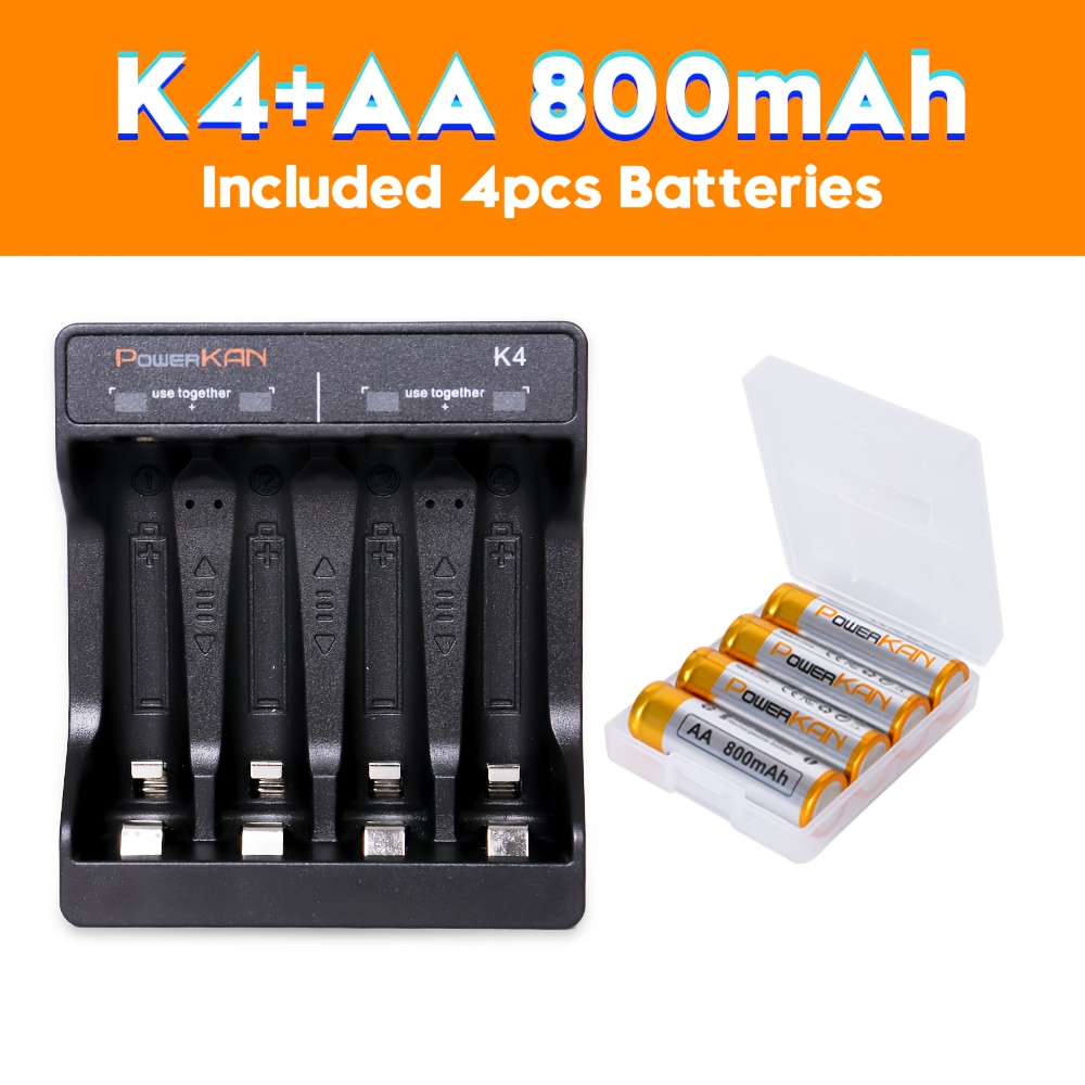 K4 1.2vni-mh Aa/aaa Battery Mini Charger, Led Can Charge 2/4 Aa/aaa 1.2v Ni-mh Rechargeable Batteries Respectively, Typec Interface Usb Charging, Including 4pcs Aa800mah Or Aaa300mah Ni-mh Batteries