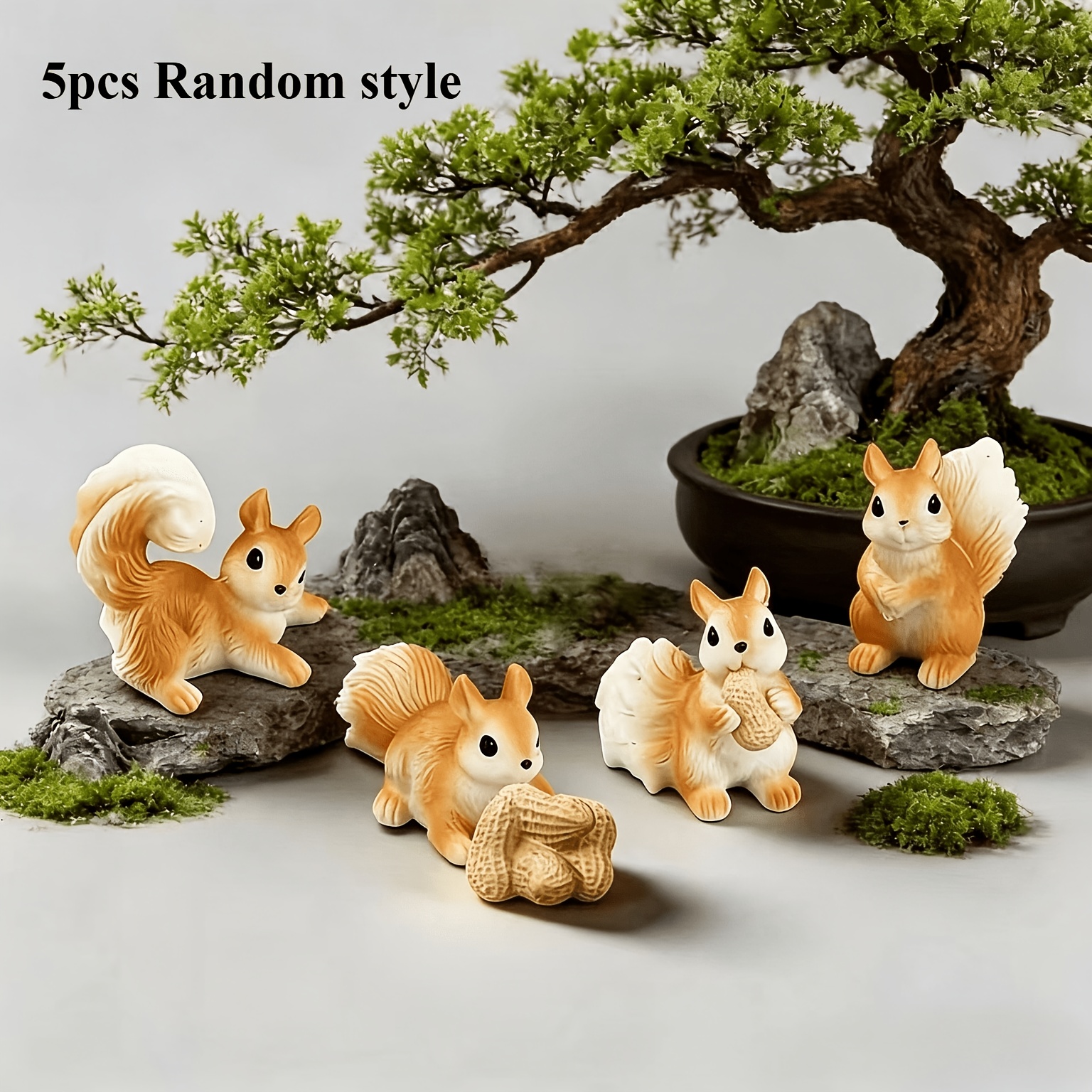 TEMU 5-teiliges Set, enthält 4 Simulations-Eichhörnchen und 1 Simulations--Ornament, niedliche Eichhörnchen-förmige Bonsai-Ornamente in zufälligem