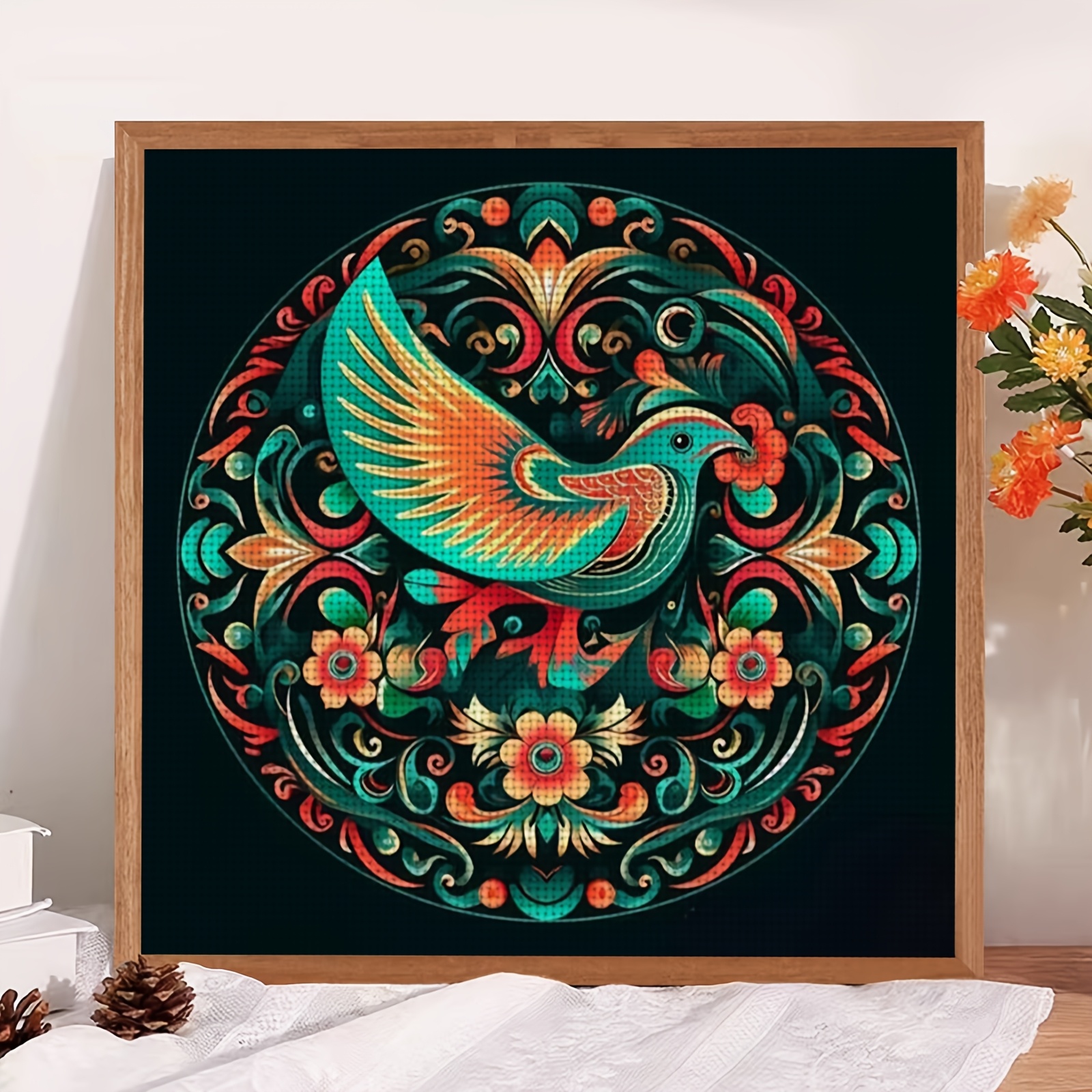 Cross Stitch Kit, Colorful Bird Round Pattern, Frameless