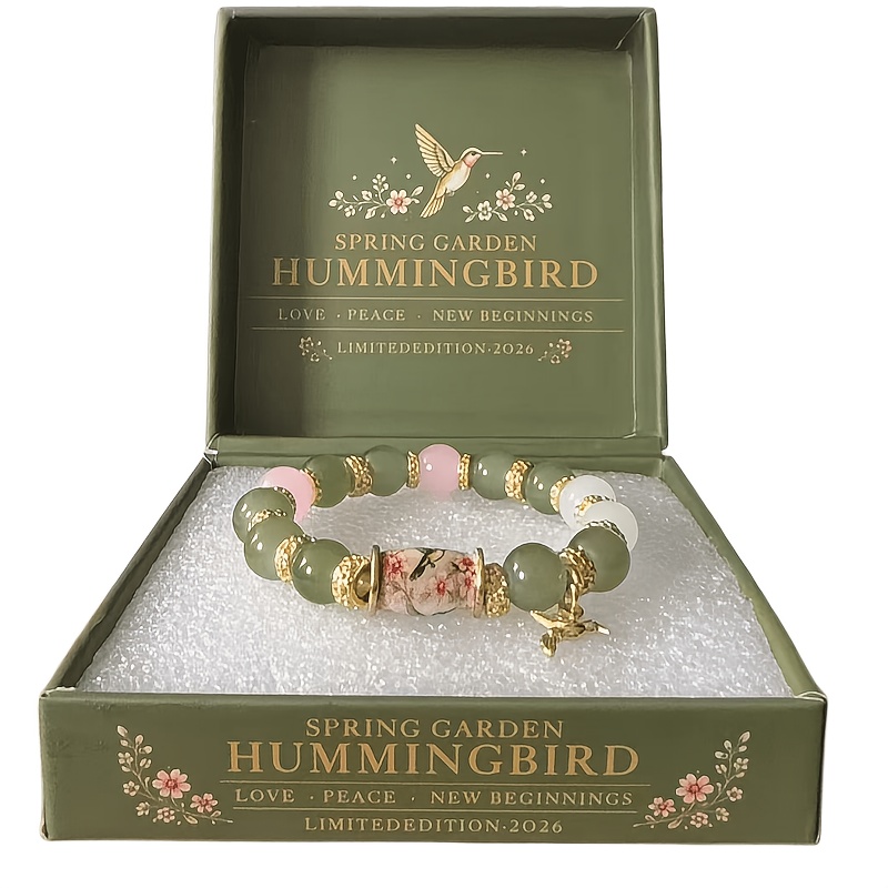 TEMU Hummingbird Beaded Bracelet, Inspirational Charm Stretch Bracelet, Love And Gift, Choice For Her