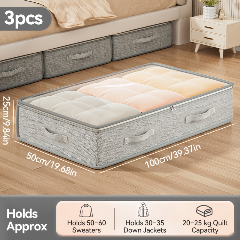 3pcs Foldable Under-bed Storage Organizers And Cabinets, Storage Bags For Blankets, Skirts, Quilts, Pillows, Clothes, Featuring Functionality And , Space And Labor Day