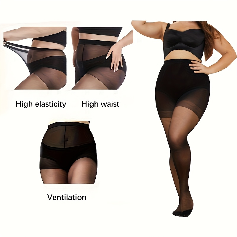 1/2/3/4 Pairs Women's Plus Size Sheer Pantyhose, High-Waist Control Top Tights, Soft Black Socks with Reinforced Toes, Breathable Thin Everyday Stockings, Women's Hosiery and Socks