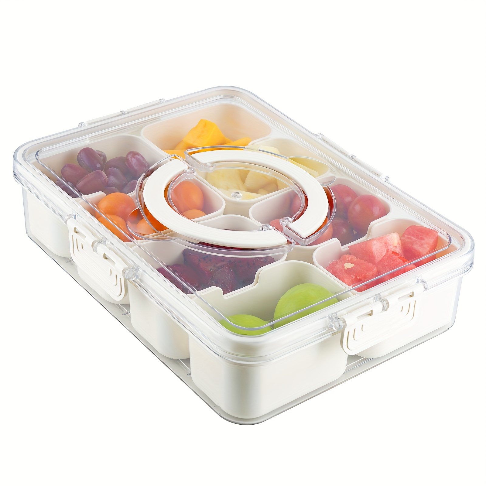 

1pc, Multi-compartment Box With Handle, Plastic Food Serving Tray With Lid, Stackable Fruit And Vegetable Container, 8 Detachable Mini Boxes For Snacks, Salads, Candy