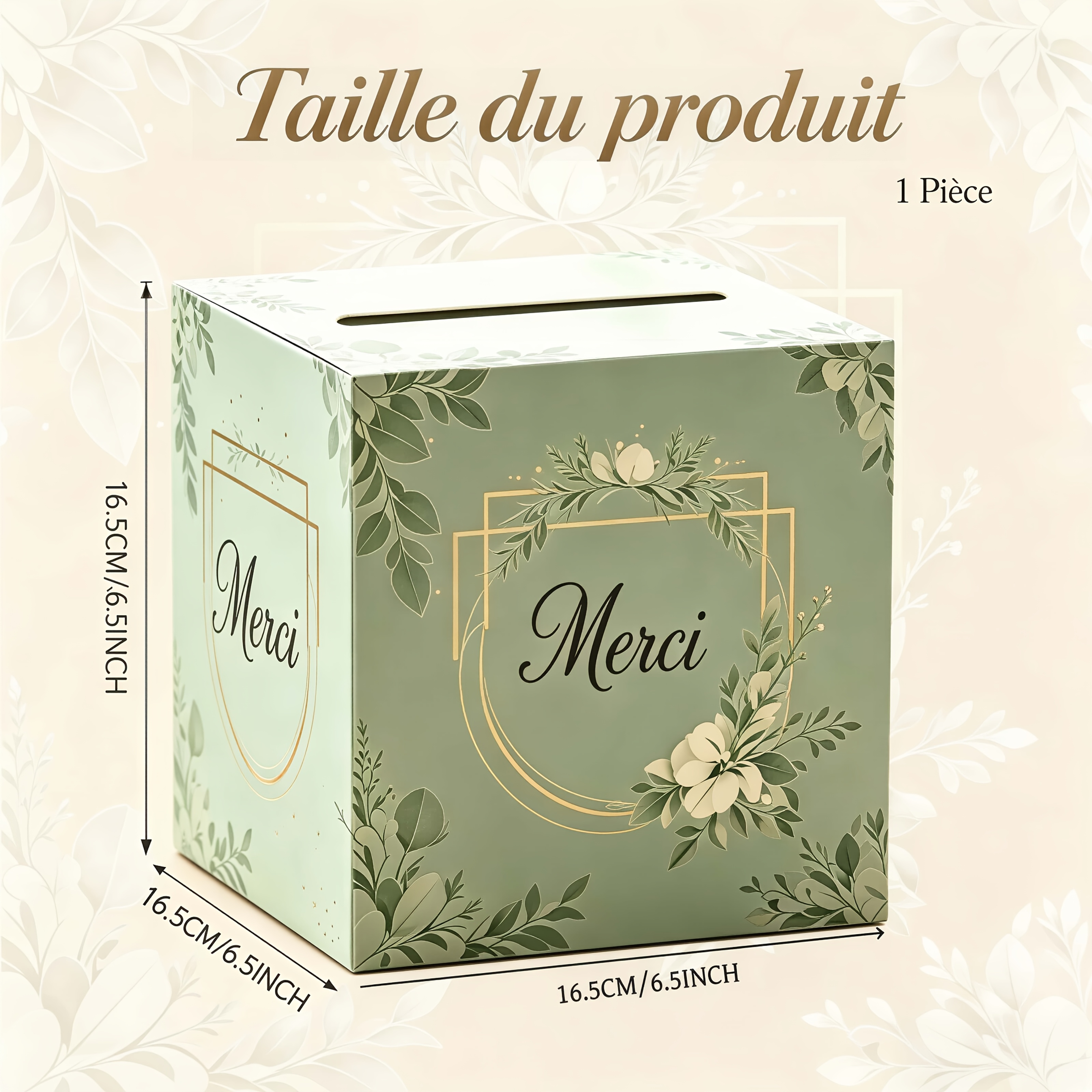 TEMU 1pc, Boîte à cartes à feuilles d'eucalyptus vert français, boîte de cartes de vœux de mariage avec branche de plante verte de style forêt, boîte