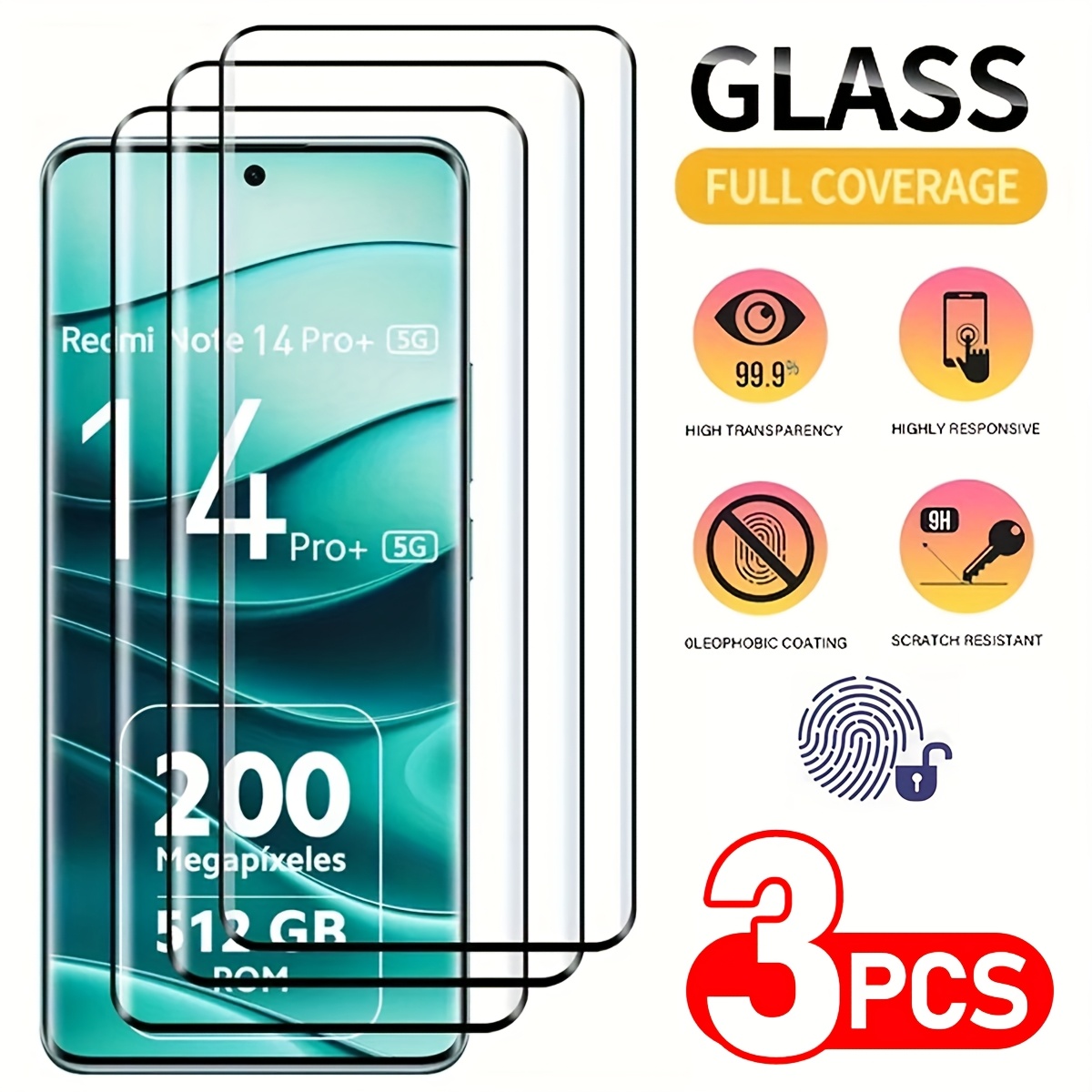 3 kaljenega stekla za Redmi Note 14 Pro/ Note 14 Pro Plus, ukrivljena zaščitna folija za celoten zaslon za Redmi Note 13 Pro+
