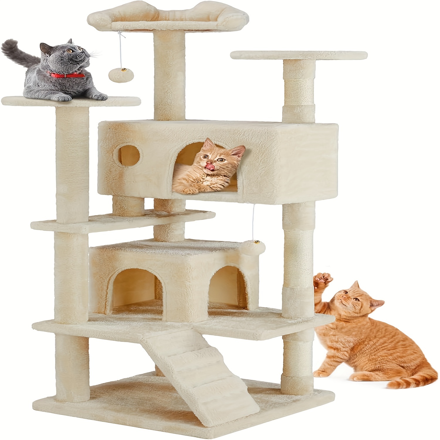 

Extra-large 53" Cat Tree With Sisal Scratching Posts, Cozy Condo & For Cats Of All Ages - Solid Wood Construction