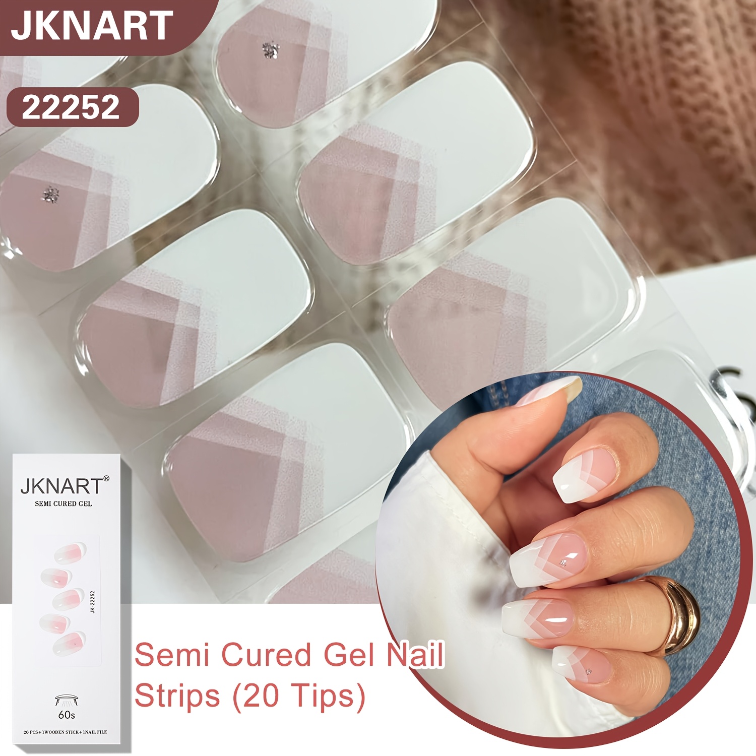 Jknart-semi-cured Gel Nail Wraps (20pcs), Nail Wraps, Requires Light Curing, Suitable For Women, Diy Naialon Quality, Long-lasting, , Do Nails At Home, Self-adhesive