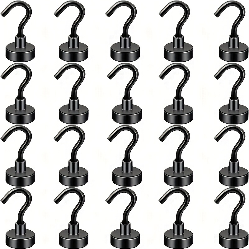 

20-pack Black Magnetic Metal Hooks, Contemporary Style Wall Mount Utility Hooks With Easy Installation, Strong Neodymium Magnet For Kitchen, Living Room, Warehouse, Bbq Grill, Fridge, Oven Use