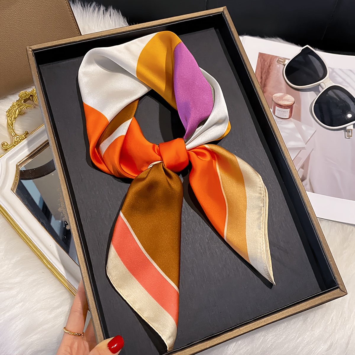 TEMU Spring And Summer Scarves With Orange Circular Patterns, Showcasing Of Women. Bohemian Style Suitable For Beach Vacations, Hiking For, Birthday