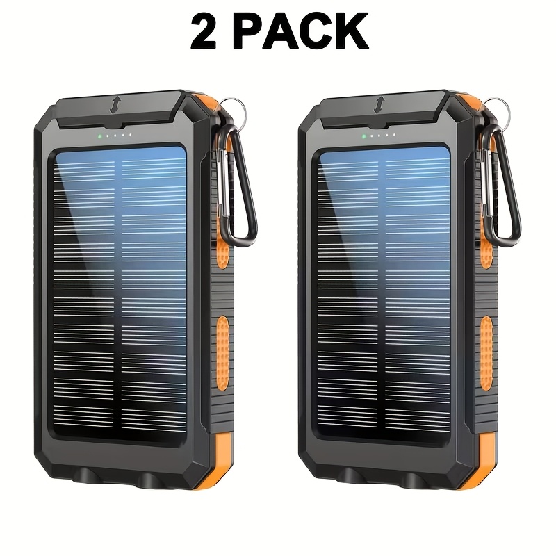 TEMU 2pcs 30000mah Power Bank, Solar Charger Solar Phone Charger Portable Power Bank Dual Usb Output Port Type-c, Micro Usb Input Port, Built-in Dual