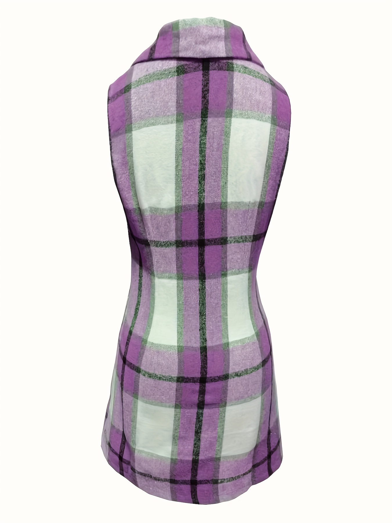 Lapel Sleeveless Plaid Cardigan Mature Double Breasted - Temu Canada