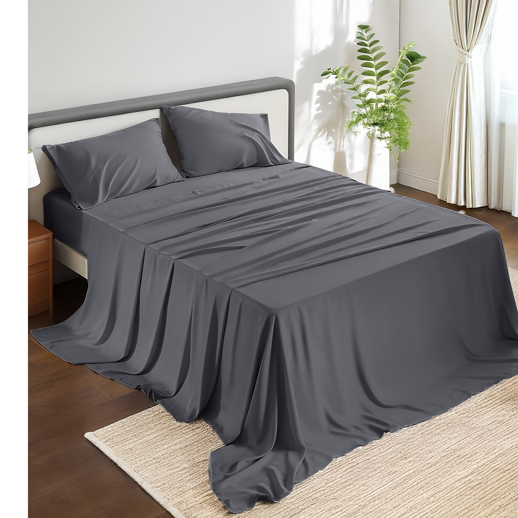 TEMU 4pcs &breathable Sheets With 14" Deep Pocket For King/queen/full/twin Bed Sheets, Wrinkle, Fade,, Sanded, Includes Flat Sheet, Fitted Sheet, 1 Pillowcases, Gift