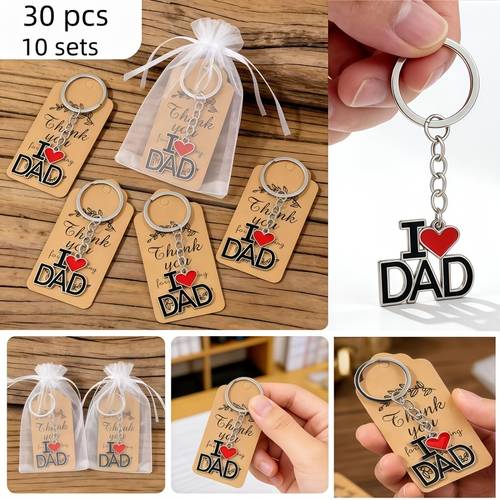 30pcs funny fathers day keychain 10 keychains 10 cards 10 gauze bags cute fathers day keychain with thank you card bag car keychain ornament fathers day lover best friend gift positive gift luy small gift for birthday