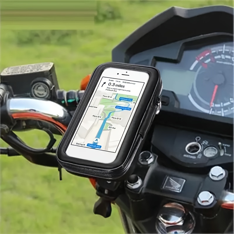 

Pu Leather Waterproof Touchscreen Motorcycle/bike Phone Holder With Sunshade And Storage Pouch For Handlebar Accessories