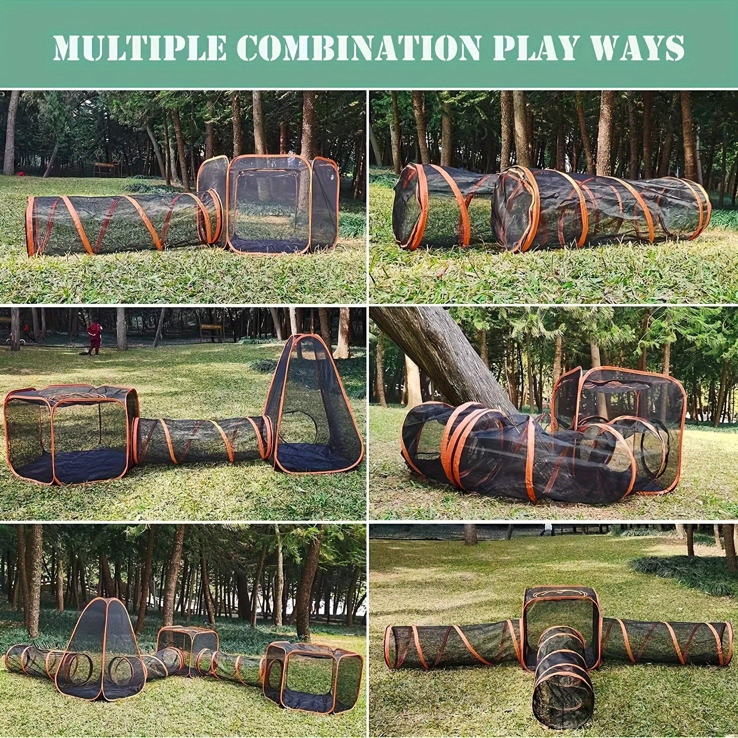 Outdoor Kattenverblijf, 6-in-1 Outdoor Katentent met Meerdere DIY Tunnelmogelijkheden, Speelkooi voor Katten, Konijnen en Kleine Dieren, Binnen/Buiten Kattennest