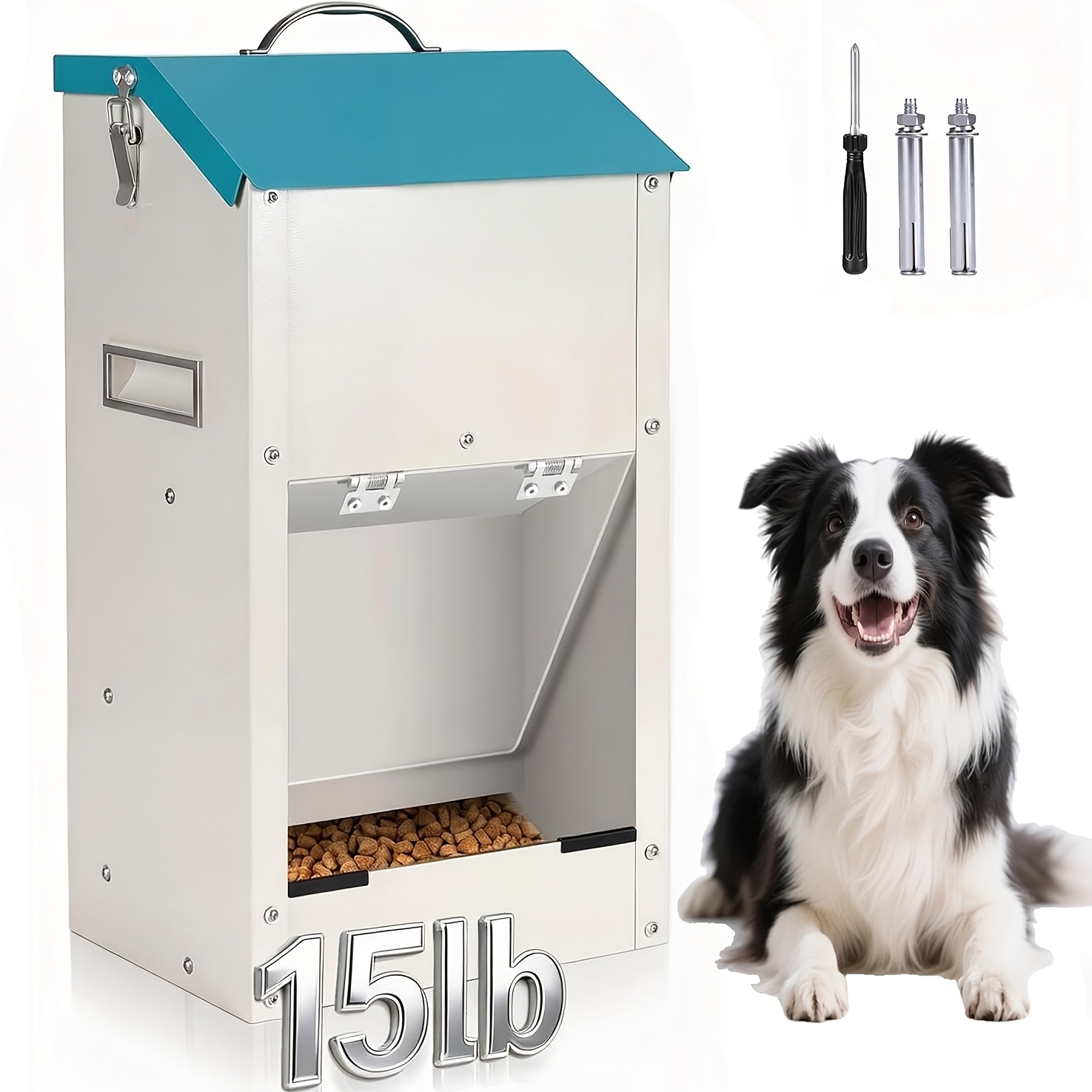 Image of 7kg Large Capacity Automatic Pet Feeder For Puppies, Small Dogs & Adult Cats, Outdoor Dispenser, No Electricity Required, With Hanging Hook, Universal Pet Feeder