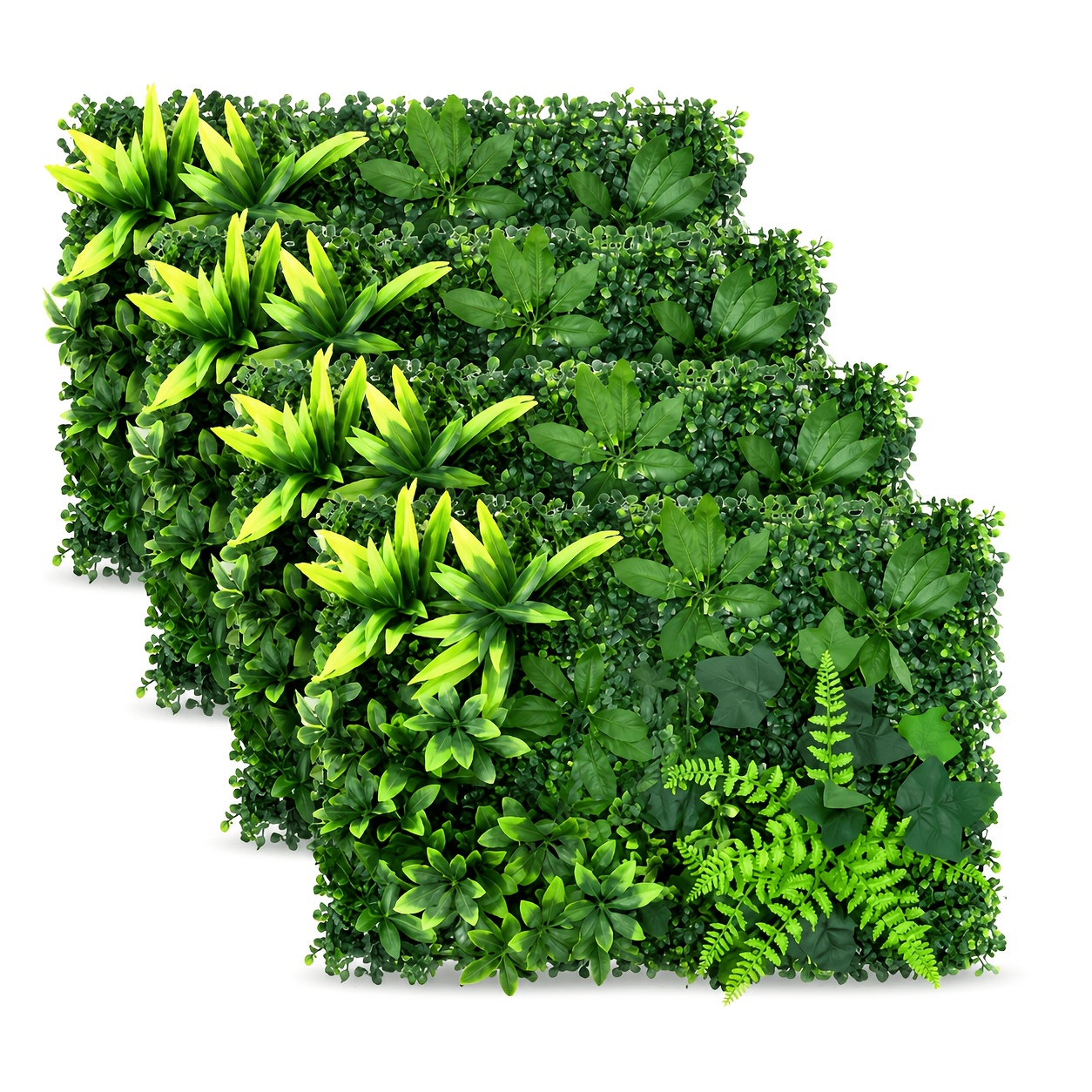 TEMU Ensemble de 4 panneaux muraux de plantes 3D réalistes de qualité supérieure, kit , 40 x 60 cm, herbe artificielle verte, aloe vera réaliste,