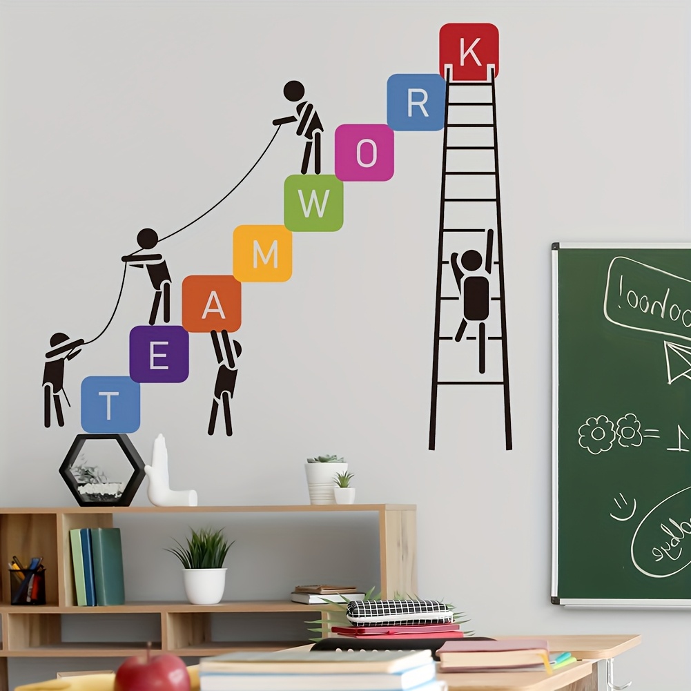 teamwork achieves more colorful wall sticker self   pvc contemporary office meeting room decor with ladder and letter design meeting room decor vibrant wall art self  sticker