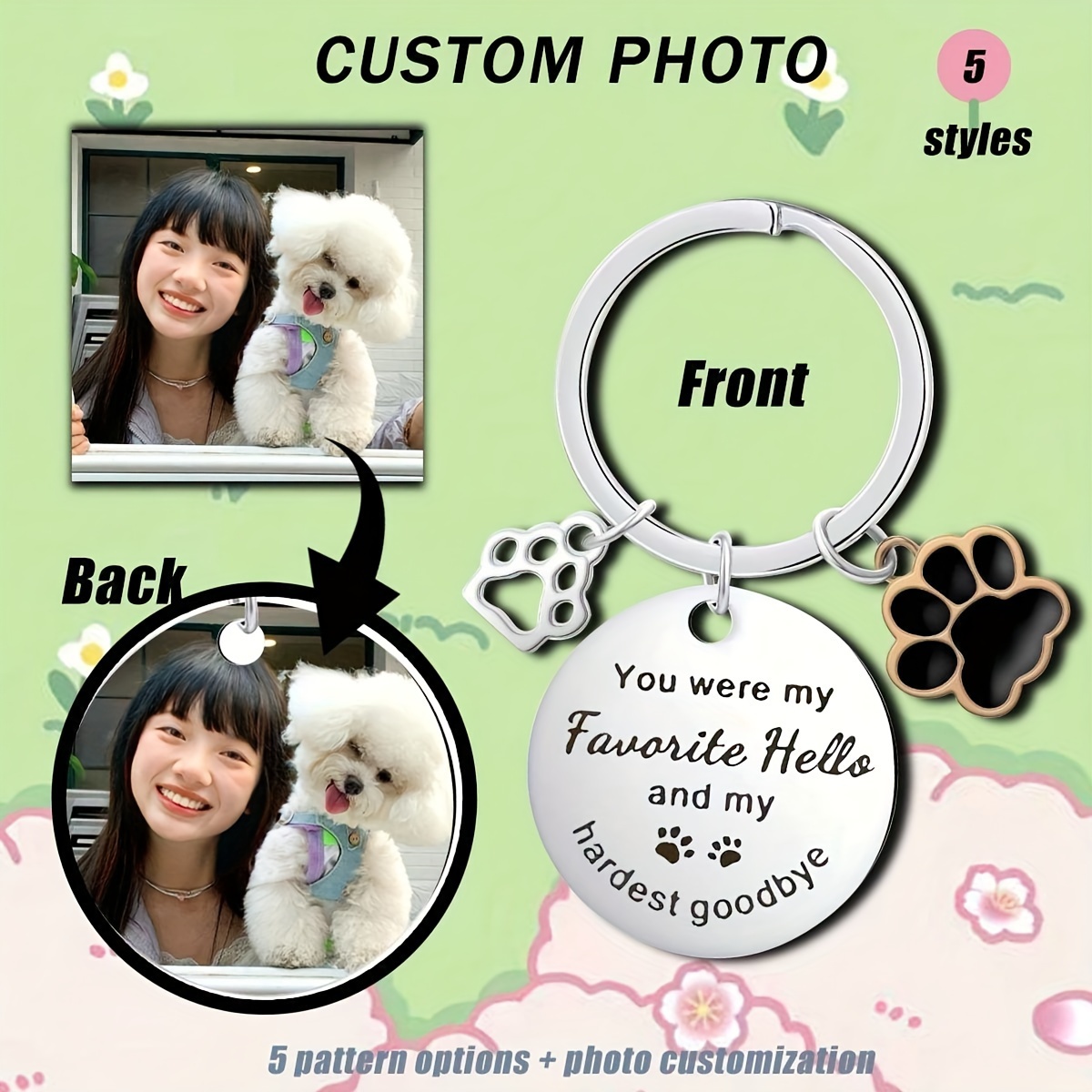 

Custom Engraved Pet Photo Keychain - Stainless Tag For Dog Lovers & Loss, Personalized Lettering, Round Shape