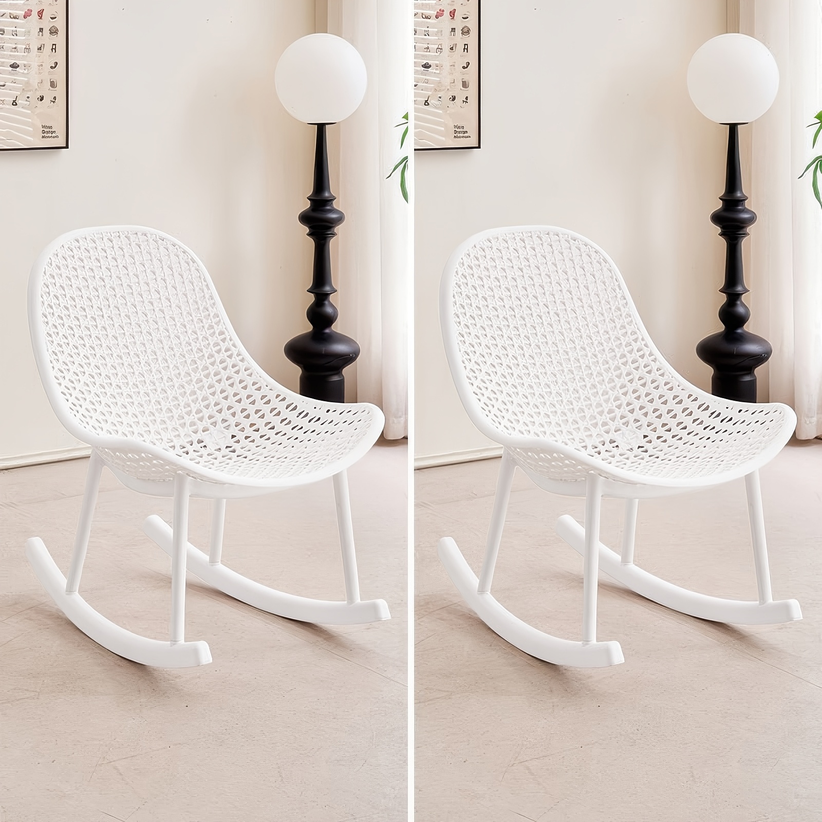 Rocking Chair 2pcs Set For Living Room Bedroom Study Indoor Pp Material Up To 200 Kg Loadable Modern White
