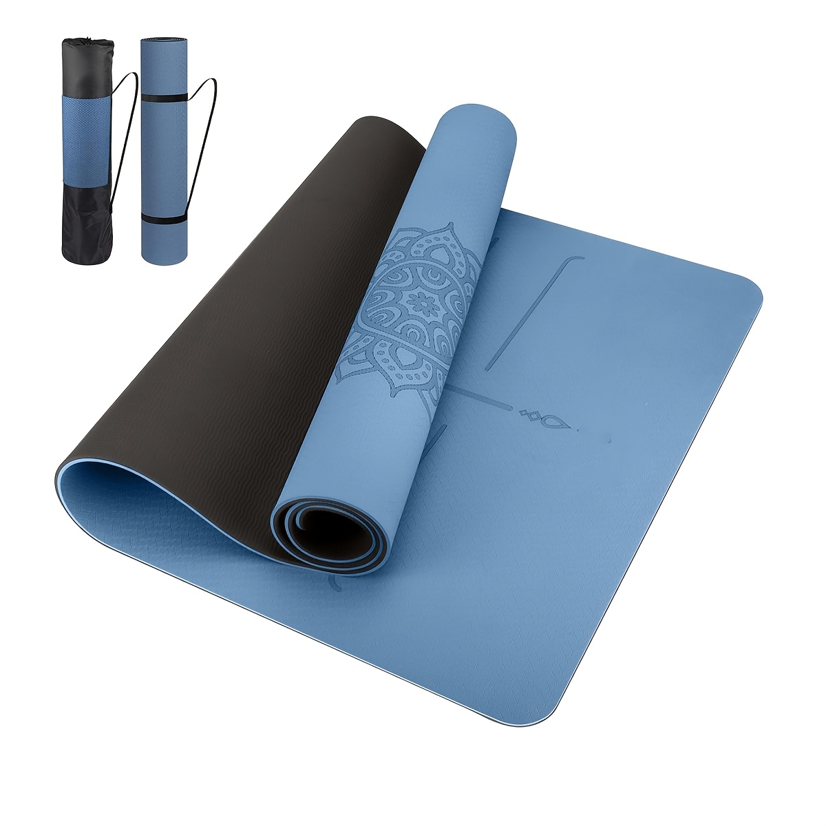 TEMU Non-slip Yoga Mat With Alignment Guides - High-quality Tpe Exercise Mat For Home Gym, Pilates, Travel - Durable, Portable, And Easy To Clean -