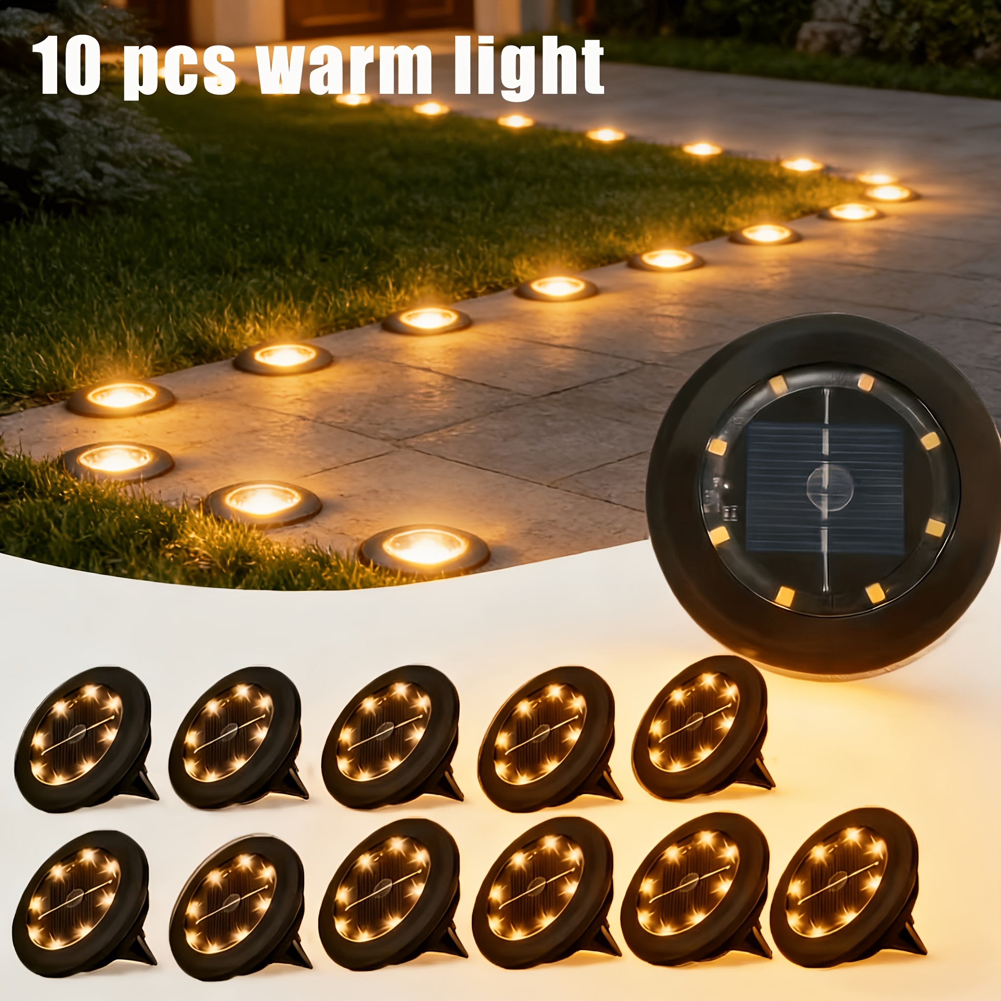 TEMU 10pcs Set Of Black Solar-powered Ground Lights, Suitable For Garden, Path, Patio, Lawn, Pavement And Corridor Decorative Lighting. Stylish