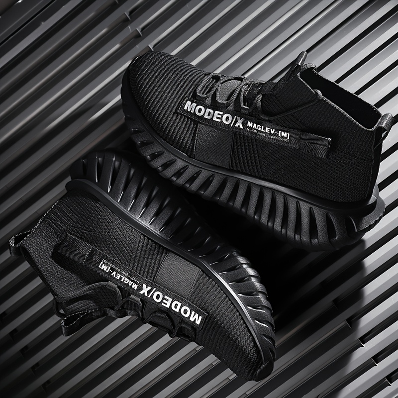 Men's Fashion Mid-Top Shoes, Men's Casual Sneakers, Breathable Mesh, Lightweight and Shock-Absorbing, Wide Elastic Band Design for a Snug Fit