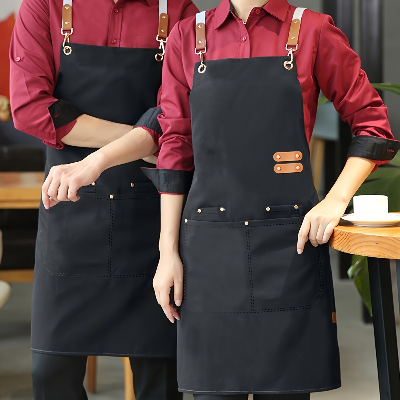 1pc stylish canvas apron with pockets unisex adjustable strap design decorative metal rings 29 5in 27 5in brown durable kitchen cafe restaurant florist shop apparel adjustable apron cafe uniform classic apron design durable kitchenwear 0