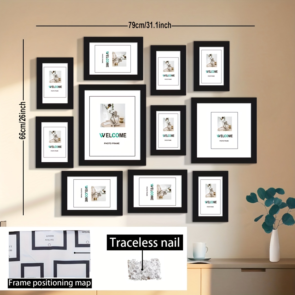 11pcs Photo Frame Set For Family Wall Decor - Flexible Layout Guide, Art Gift (10x15cm, 12.7x17.8cm, 20x25cm, 20x20cm) - Affordable Photo Display Bundle & Commemorative Gift