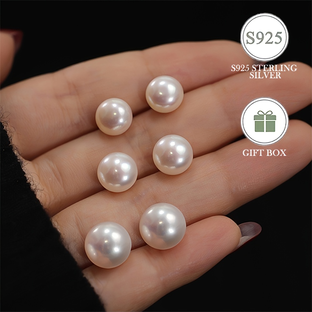 

1 Pair Elegant 925 Sterling Silver Pearl Stud Earrings, 6-12mm, 14k Golden Plated, 1.3g, Gift Box Included, , Gifting, Valentine's Day - All Jewelry